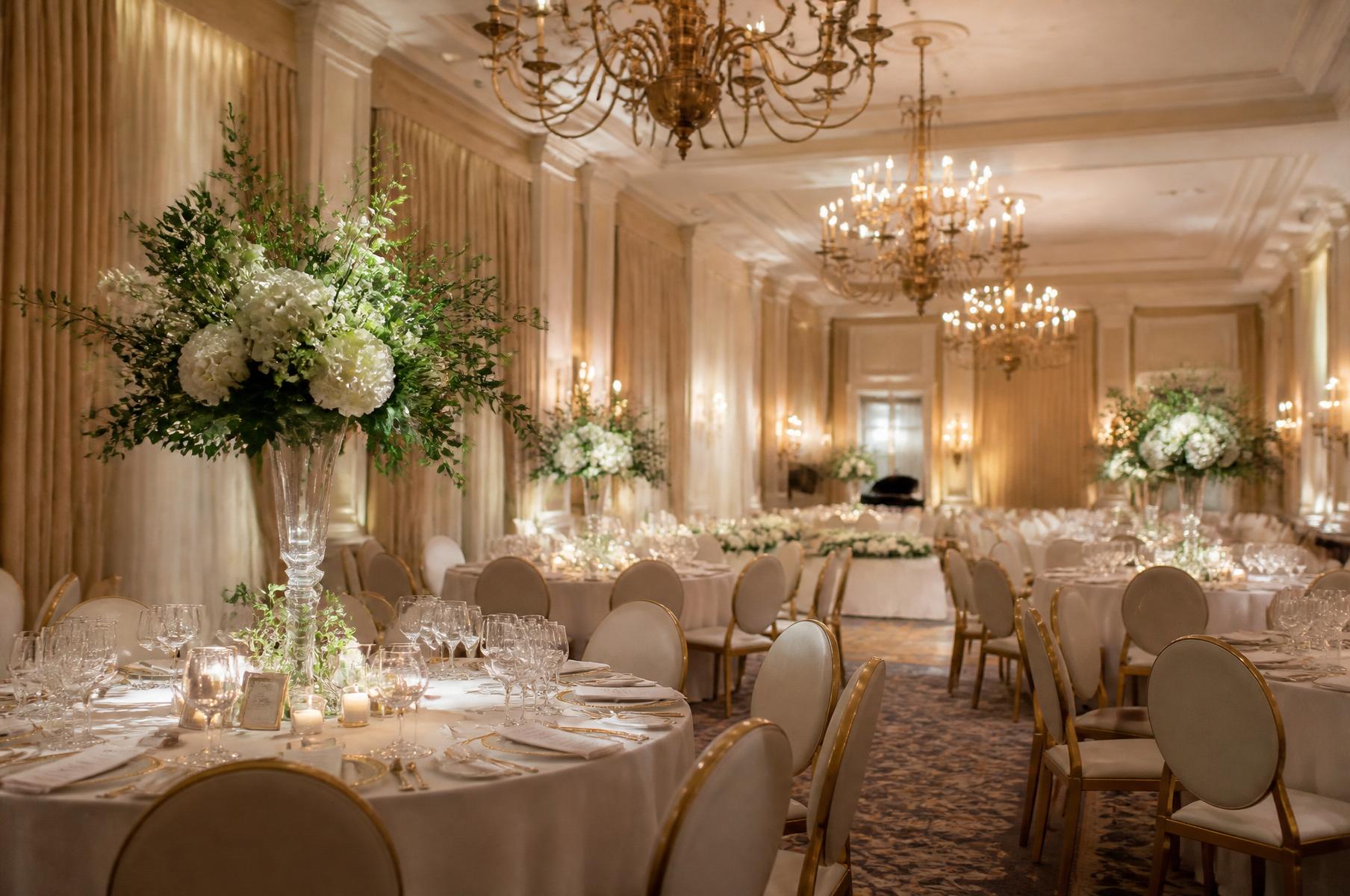 The Grand Ballroom set for a wedding reception